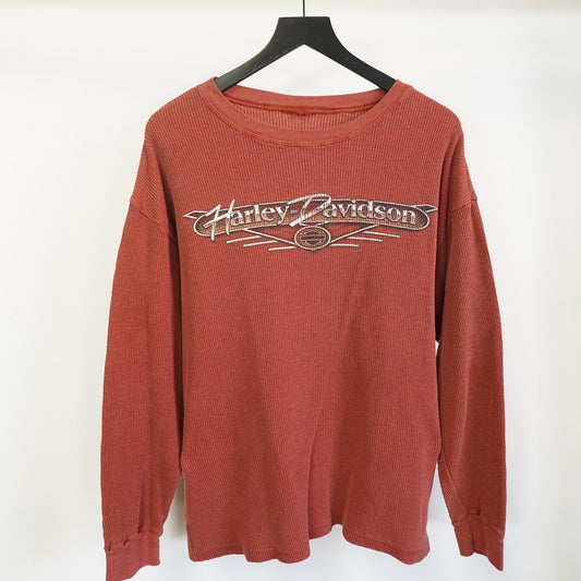 (XL) Vintage Harley Davidson Motorcycles Longsleeve Thermal Men's XL Red Biker Y2K