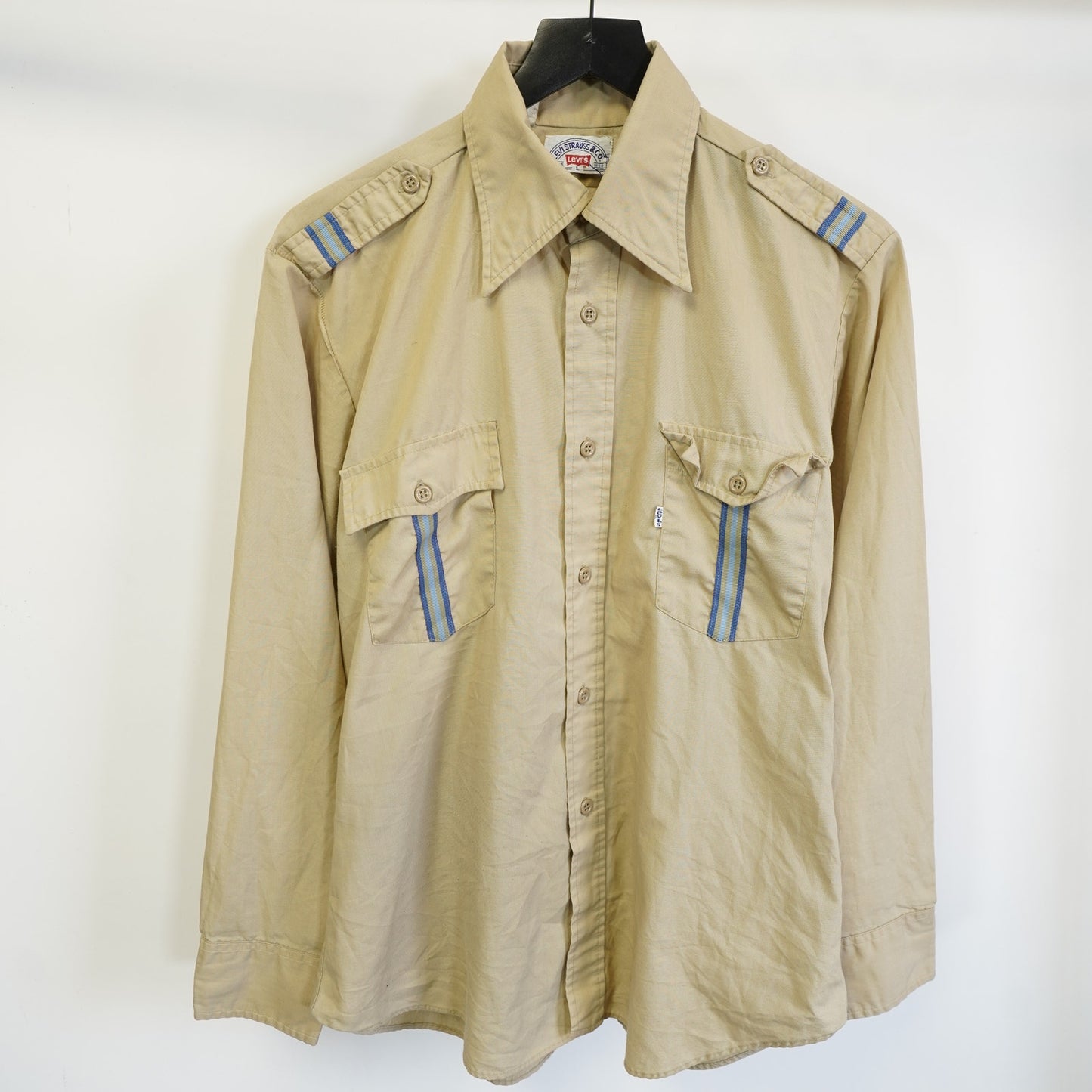 (L) True Vintage Levi's Strauss Khaki Military Button Up Shirt Men's L 70s Workwear