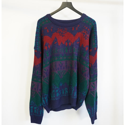 (XL) Vintage Windridge 90s Color Block Knit Sweater Men's XL Retro Multicolor Cozy