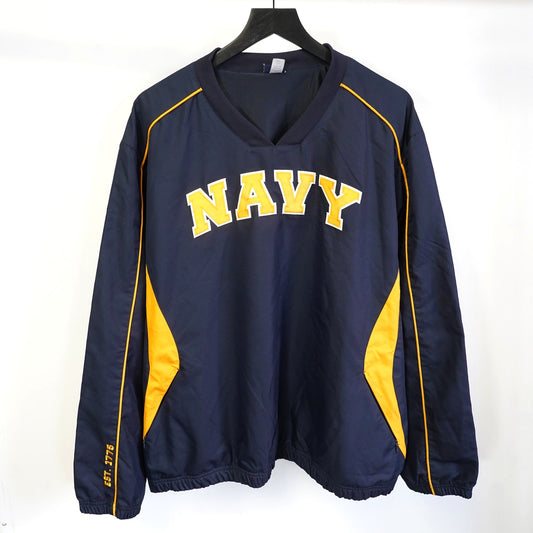 (L) Vintage US Navy Midshipmen Pullover Windbreaker Jacket Men's L Blue Gold Retro