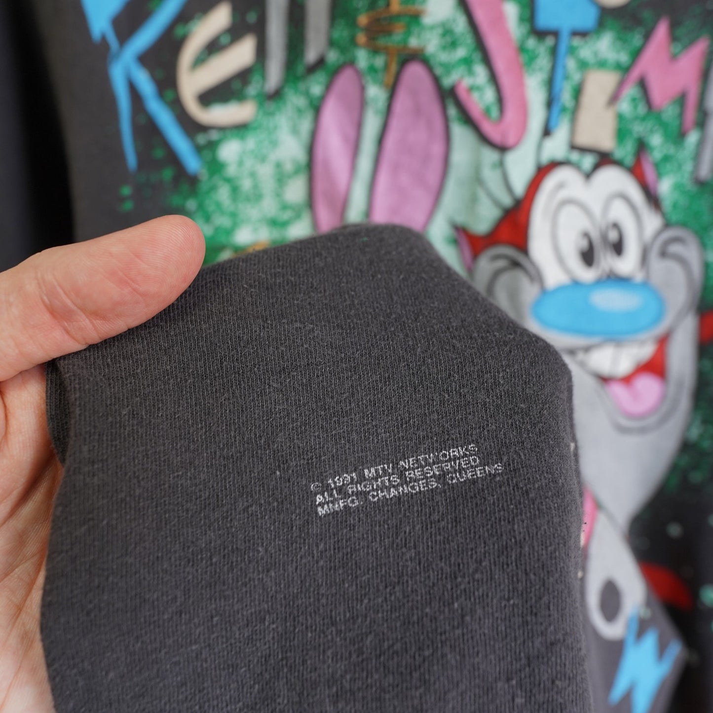 (L) Vintage The Ren & Stimpy Changes T-Shirt Size L 1991 Black Single Stitch