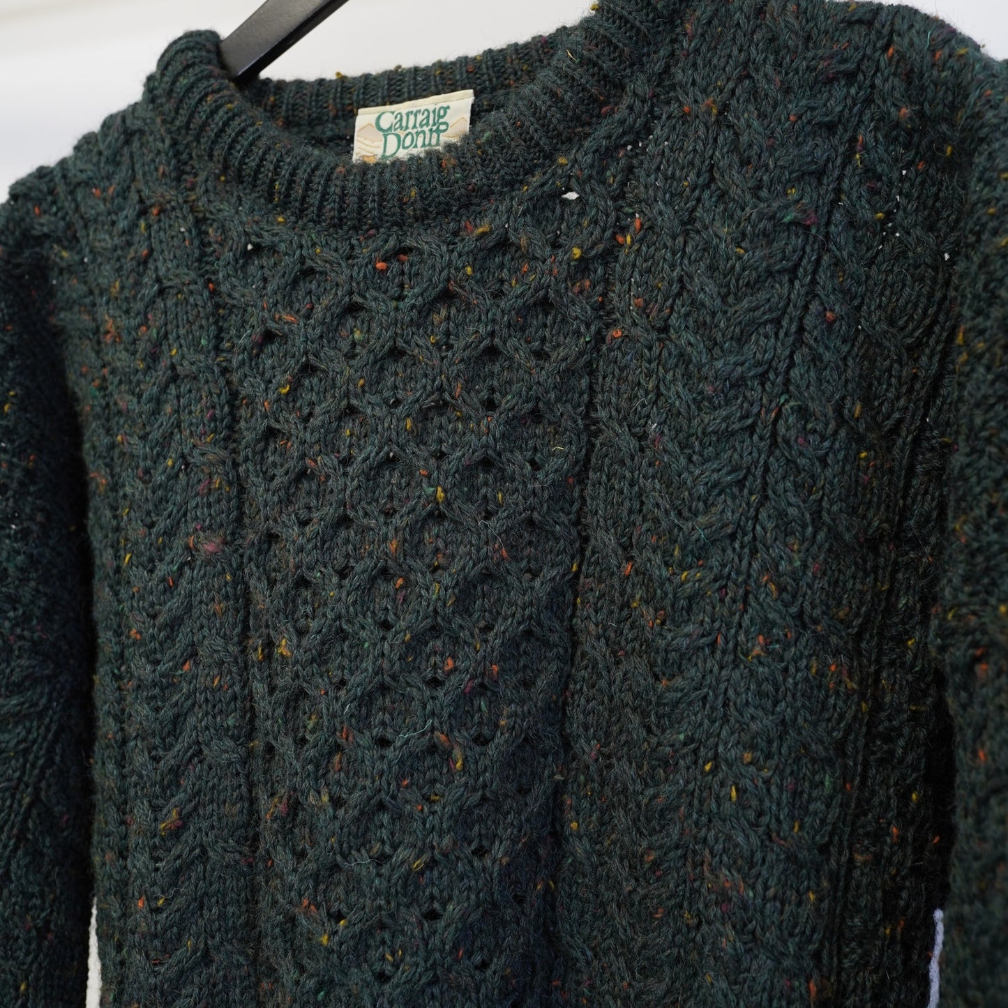 (XL) Vintage Carraig Donn Fisherman Cable Knit Wool Sweater Men's XL Green Ireland