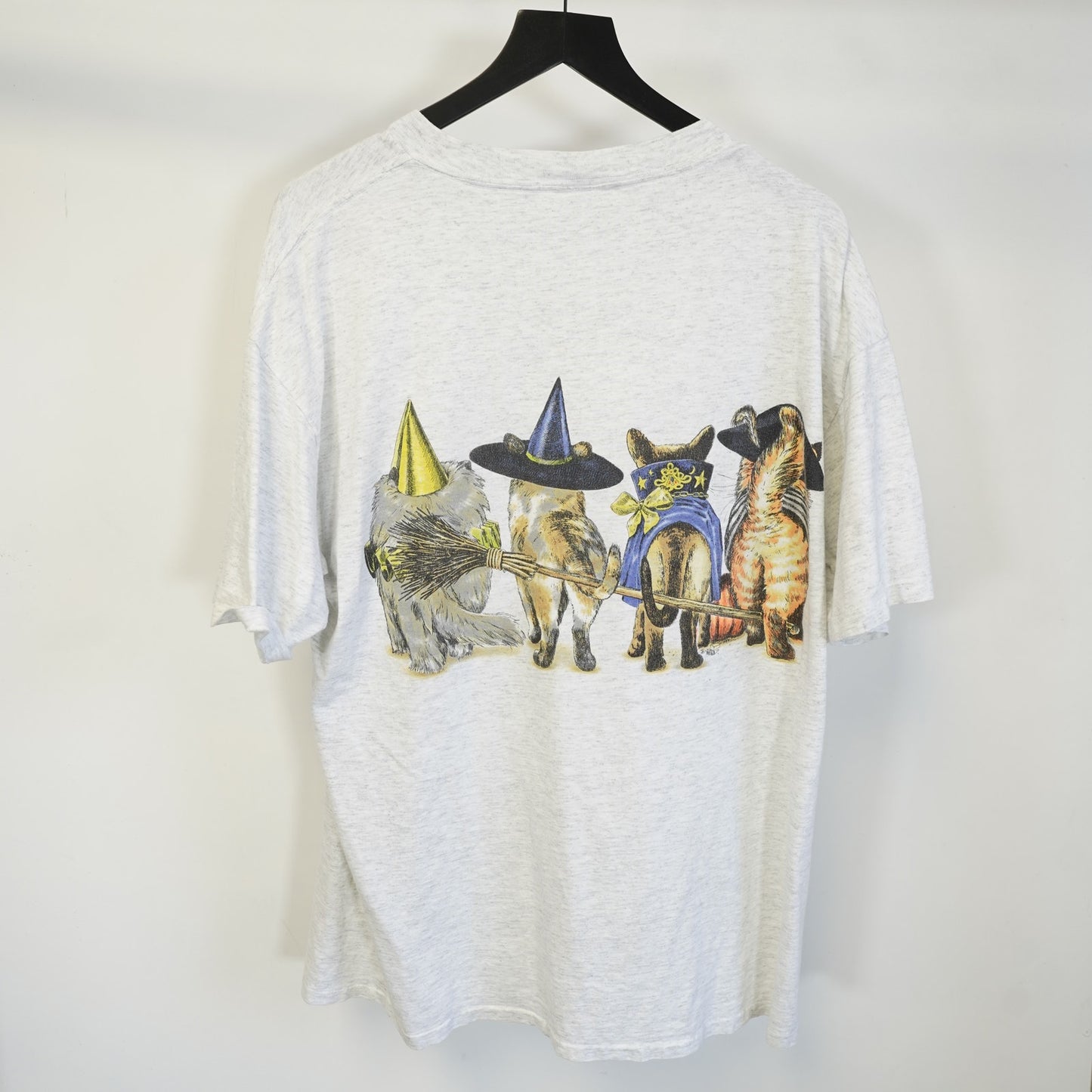 (XL) Vintage Halloween Cats Spooky Kitty T-Shirt Men's XL Witch Pumpkin Costume 90s