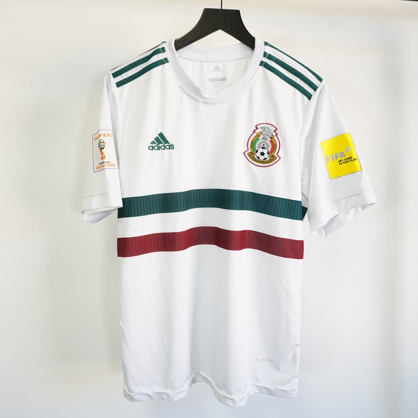 (L) Adidas Mexico 2018 World Cup Russia Away Soccer Jersey Men's L White Vintage