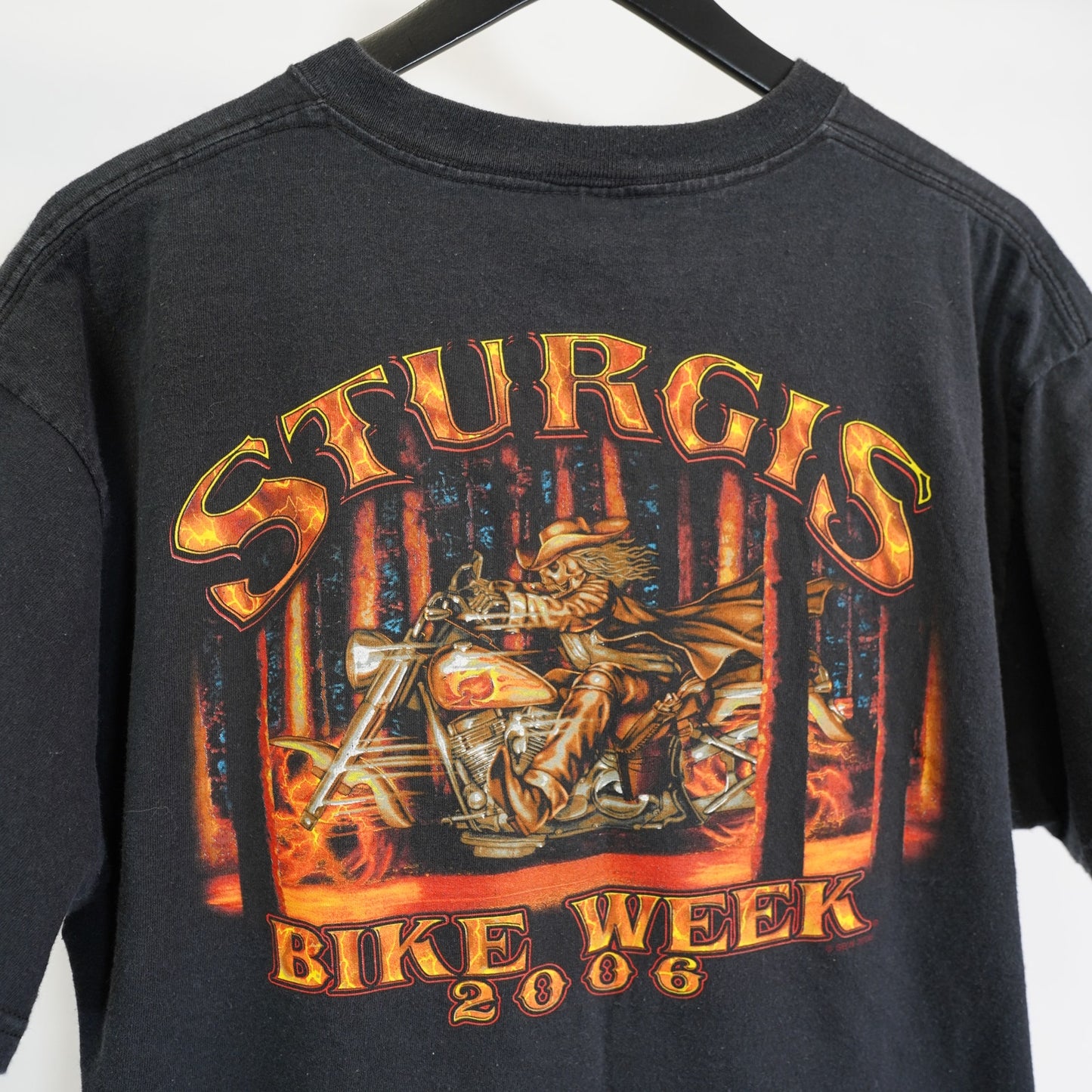 (L) Vintage Sturgis 2006 Biker Rally Motorcycle T-Shirt Men's L Delta Black Skeleton