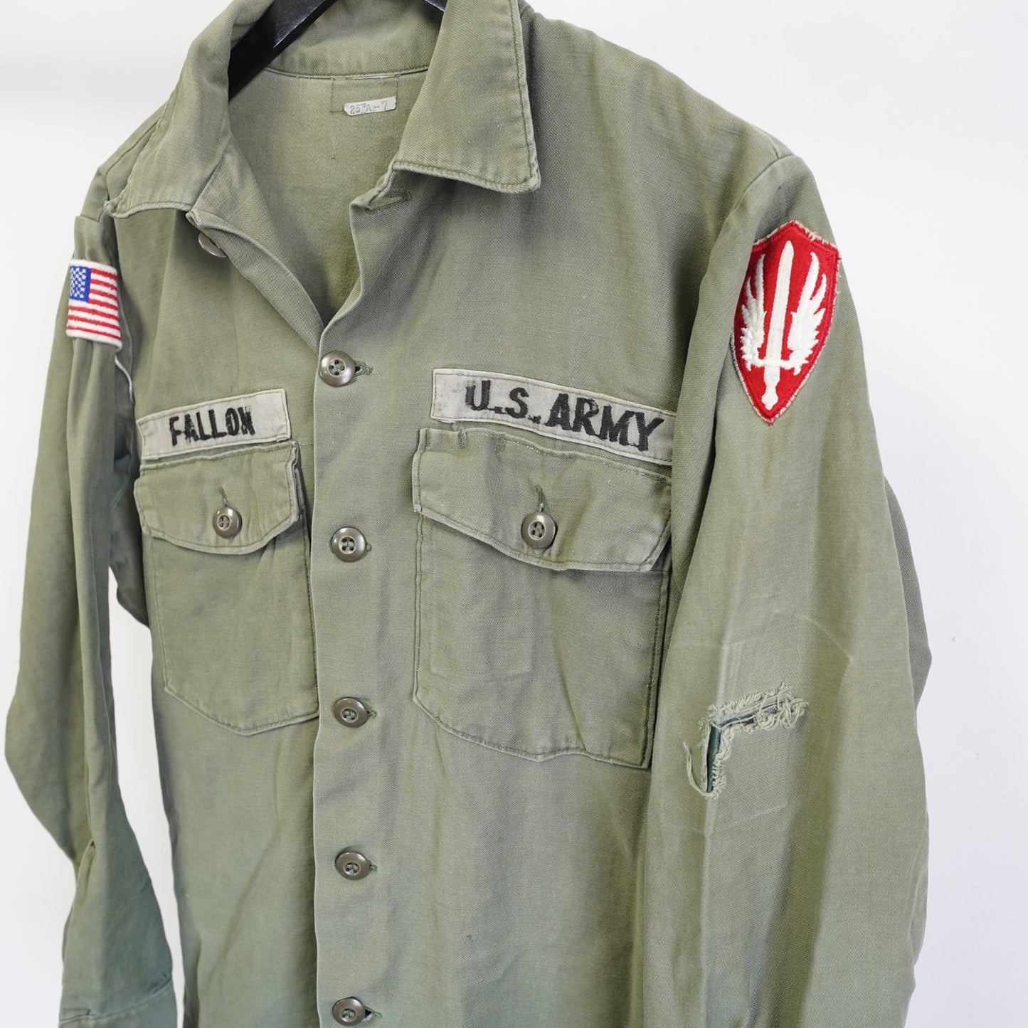 (XL) Vintage 60s US Army OG-107 Sateen Fatigue Shirt Vietnam Era Men's XL Patch