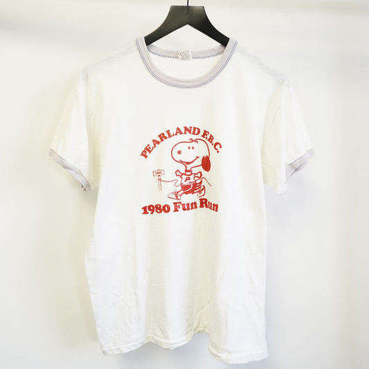 (L) True Vintage 1980 Snoopy Running Ringer T-Shirt Men's L White Pearland Texas