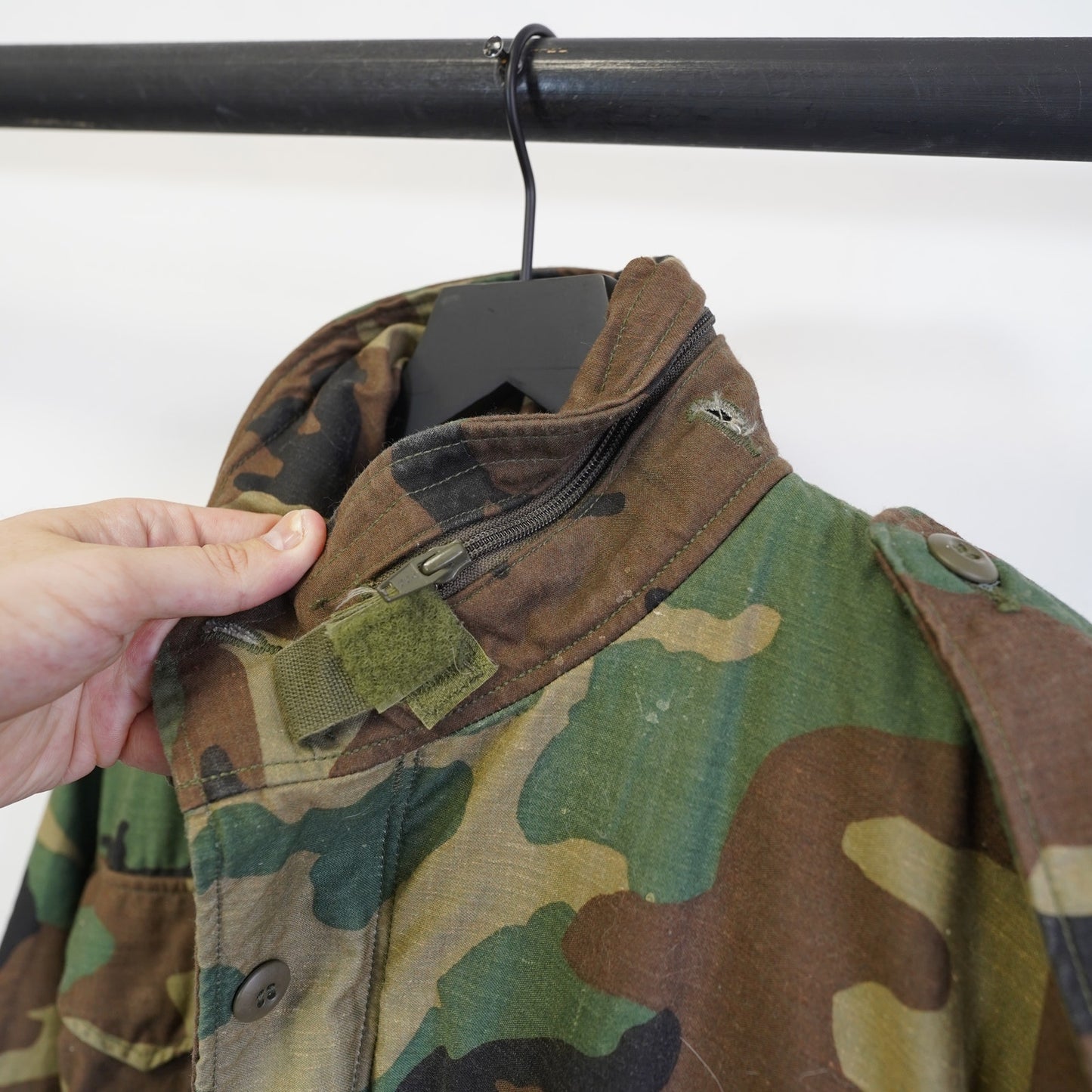 (M) Vintage U.S. Army M-65 Field Cold Weather Jacket 90s Woodland Camo Men's M Long
