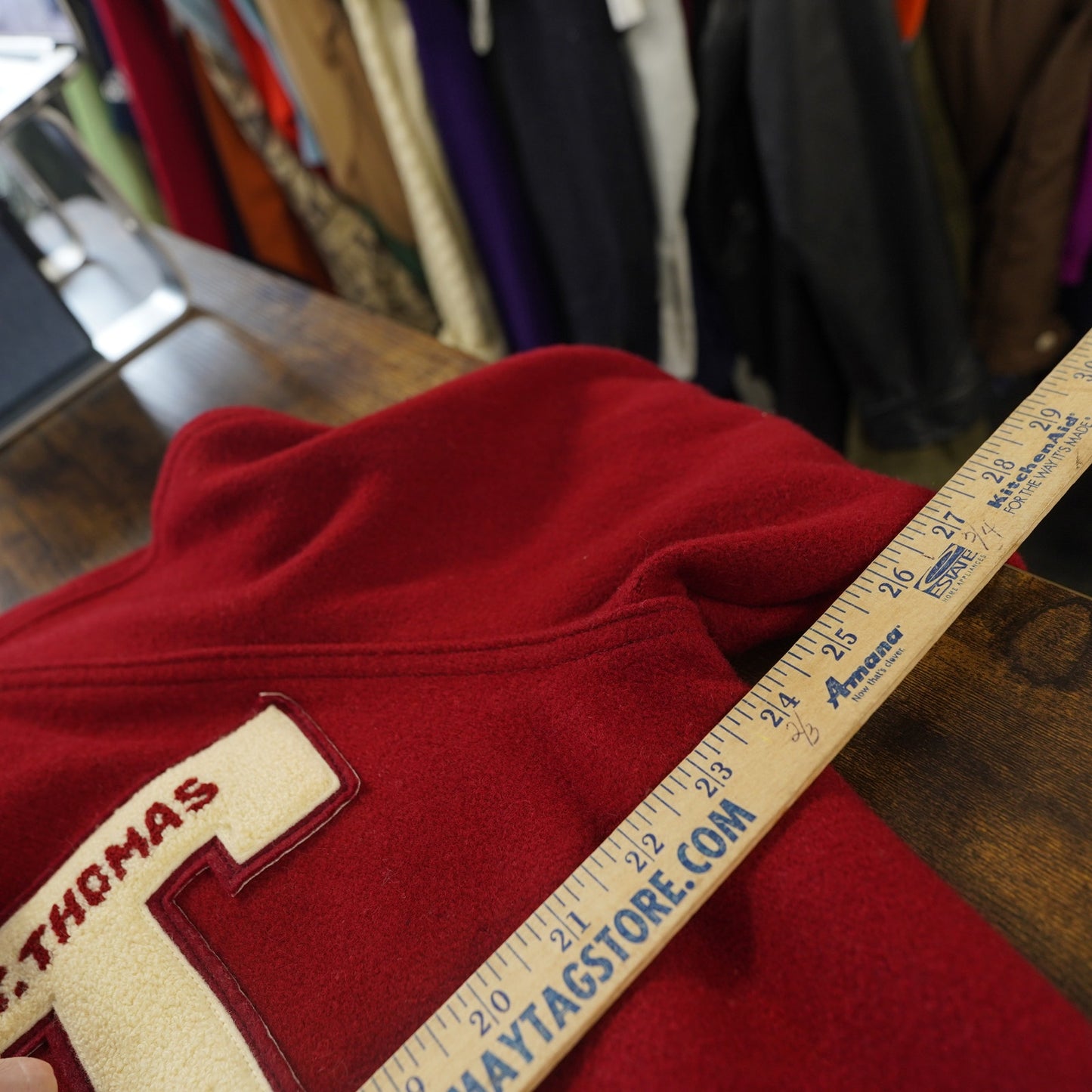 (L) Vintage St. Thomas Letterman Varsity Jacket Men's L Red Wool Bomber Made in USA