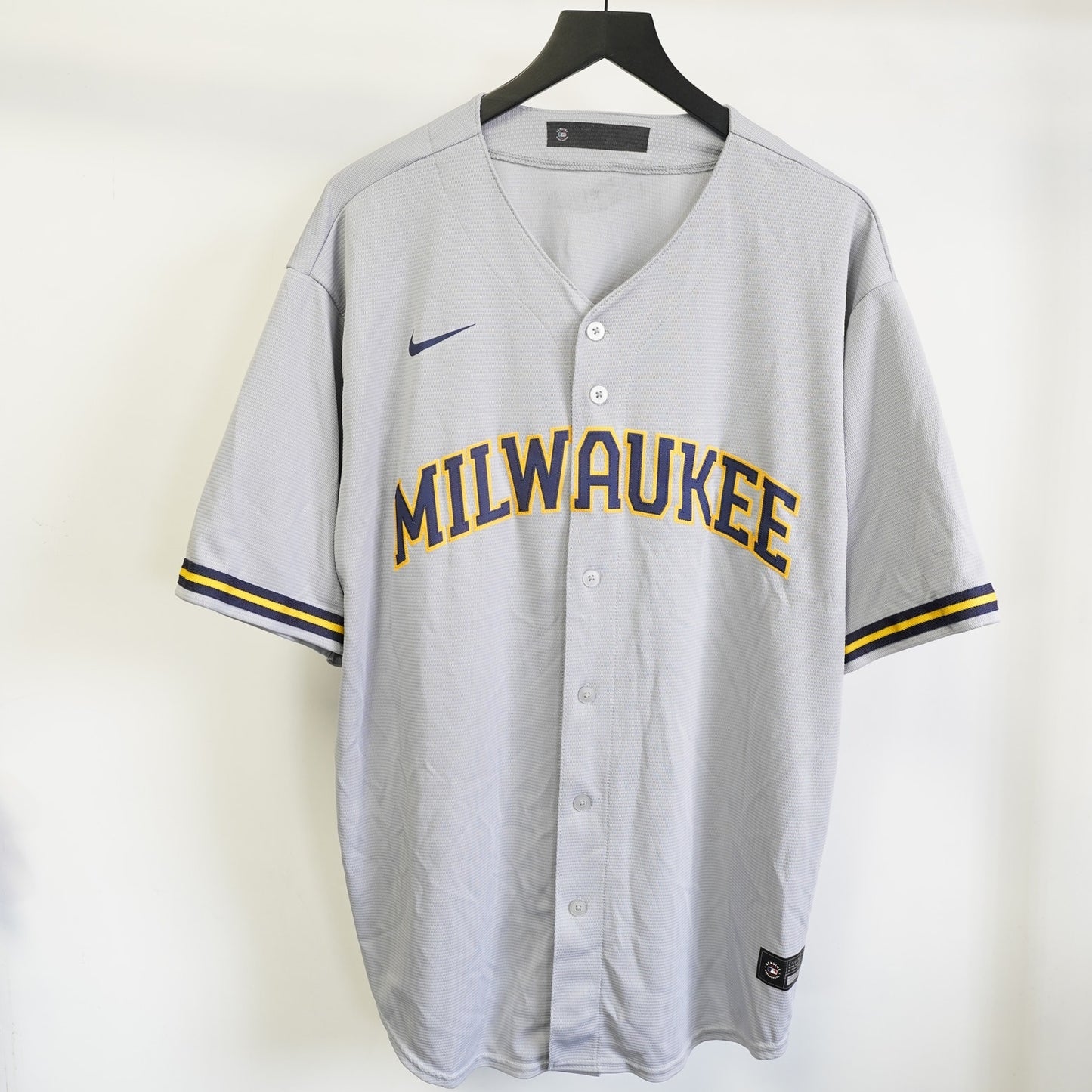 (XXL) Nike Milwaukee Brewers Sewn Baseball Jersey Men's 2XL Gray MLB Retro