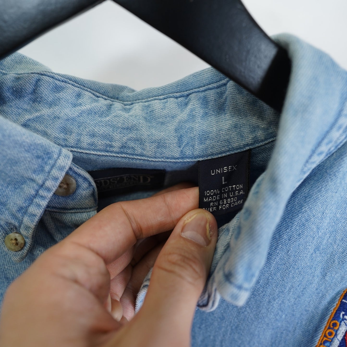 (L) Vintage Nasa Columbia Space Shuttle Denim Button Up Shirt Men's L 90s Stitched