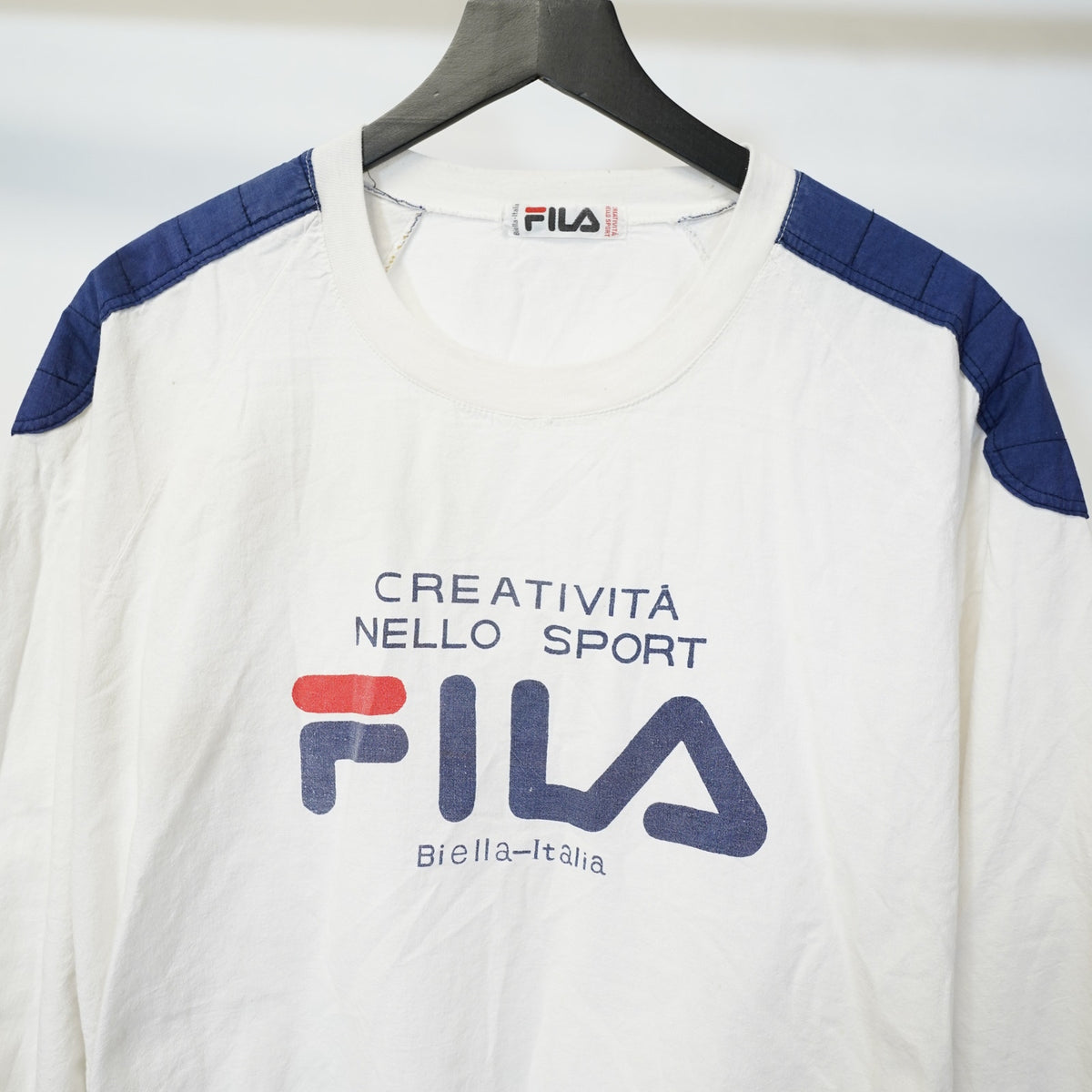 (M) Vintage 80s Fila Made In Italy Tennis Sweatshirt Men's M White Navy