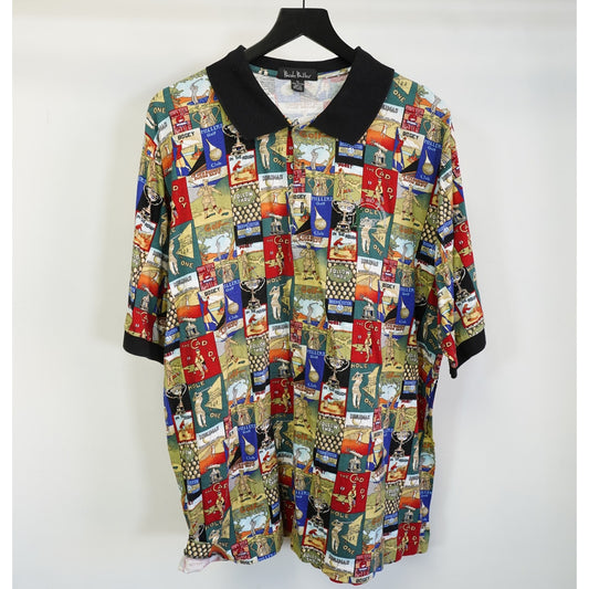 (XL) Vintage Nicole Miller All Over Print Golf Polo Shirt Men's XL 90s Multicolor