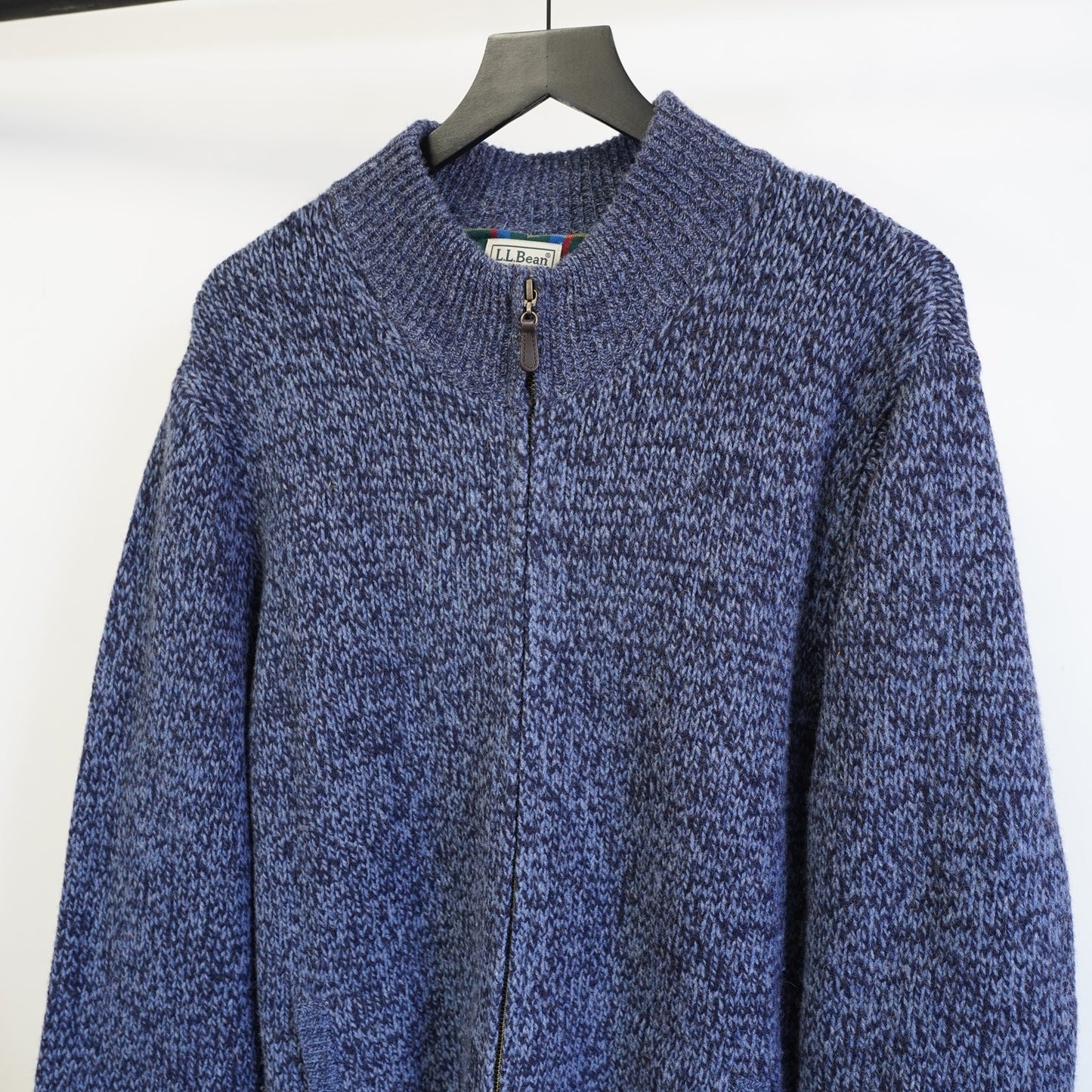 (XL) L.L. Bean Lambs Wool Knit Full Zip Sweater Plaid Blanket Lined Men's XL Blue