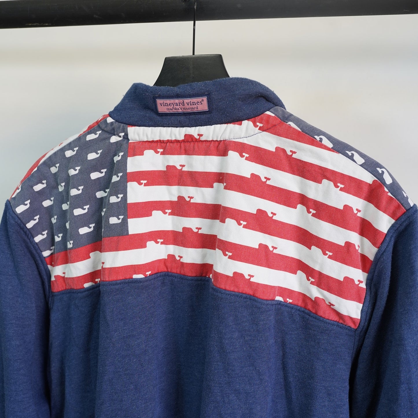(L) Vineyard Vines Patriotic 1/4 Zip American Flag Sweater Men's L Blue Jacket Whale