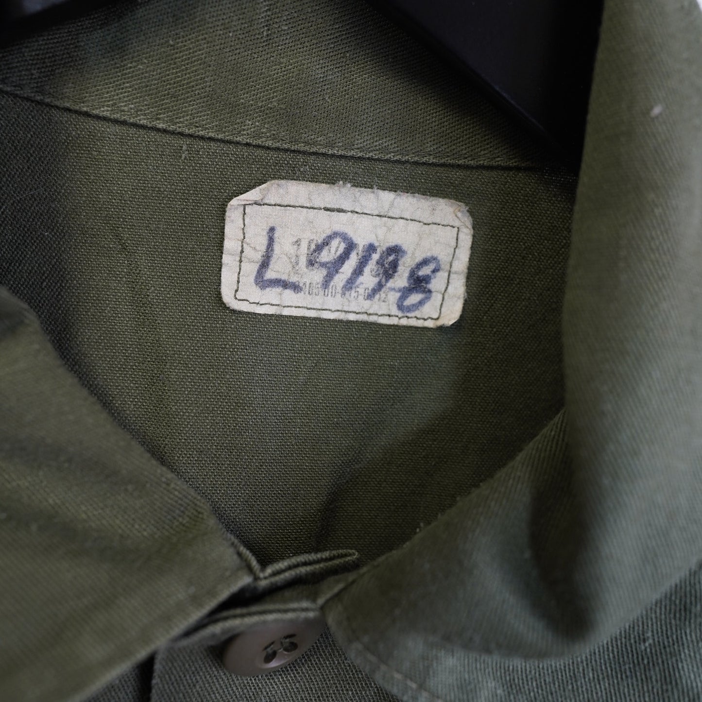 (L) Vintage U.S. Air Force OG 507 Green Fatigue Uniform Shirt Utility Patches Mens L