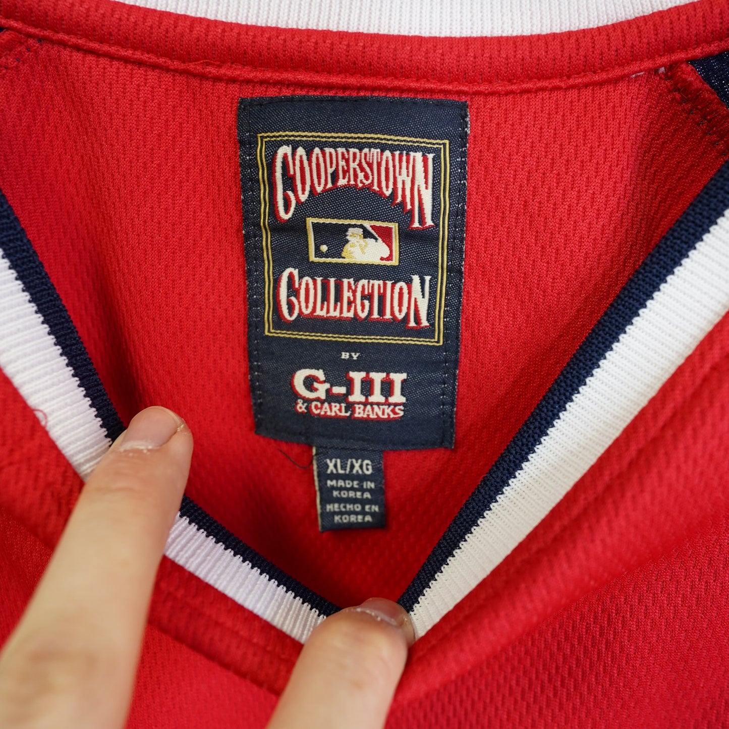 (XL) Cleveland Indians Cooperstown Collection 1975 Baseball Jersey Men's XL Red Sewn