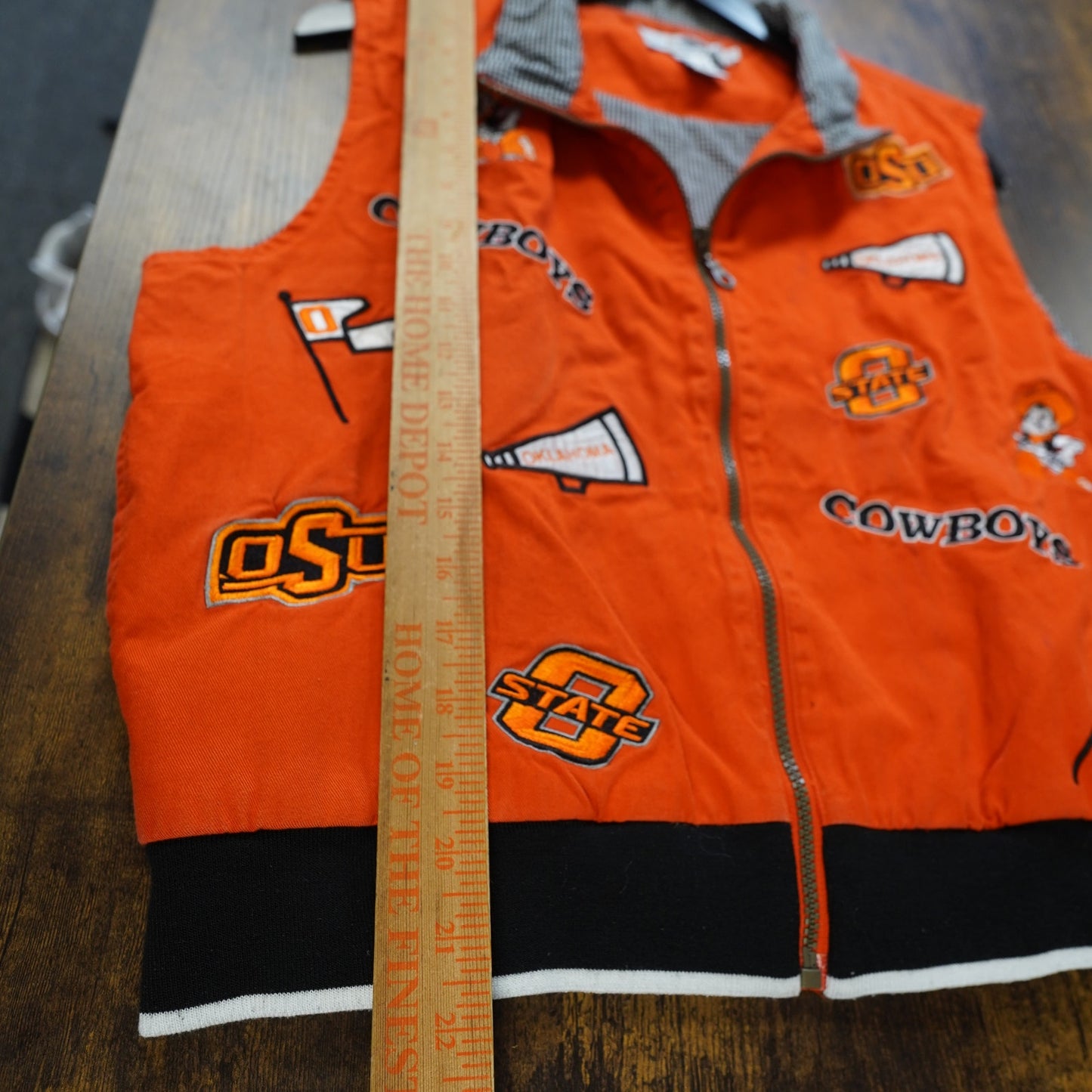 (Women's XL) Vintage Oklahoma State Cowboys Embroidered Vest Patchwork Orange