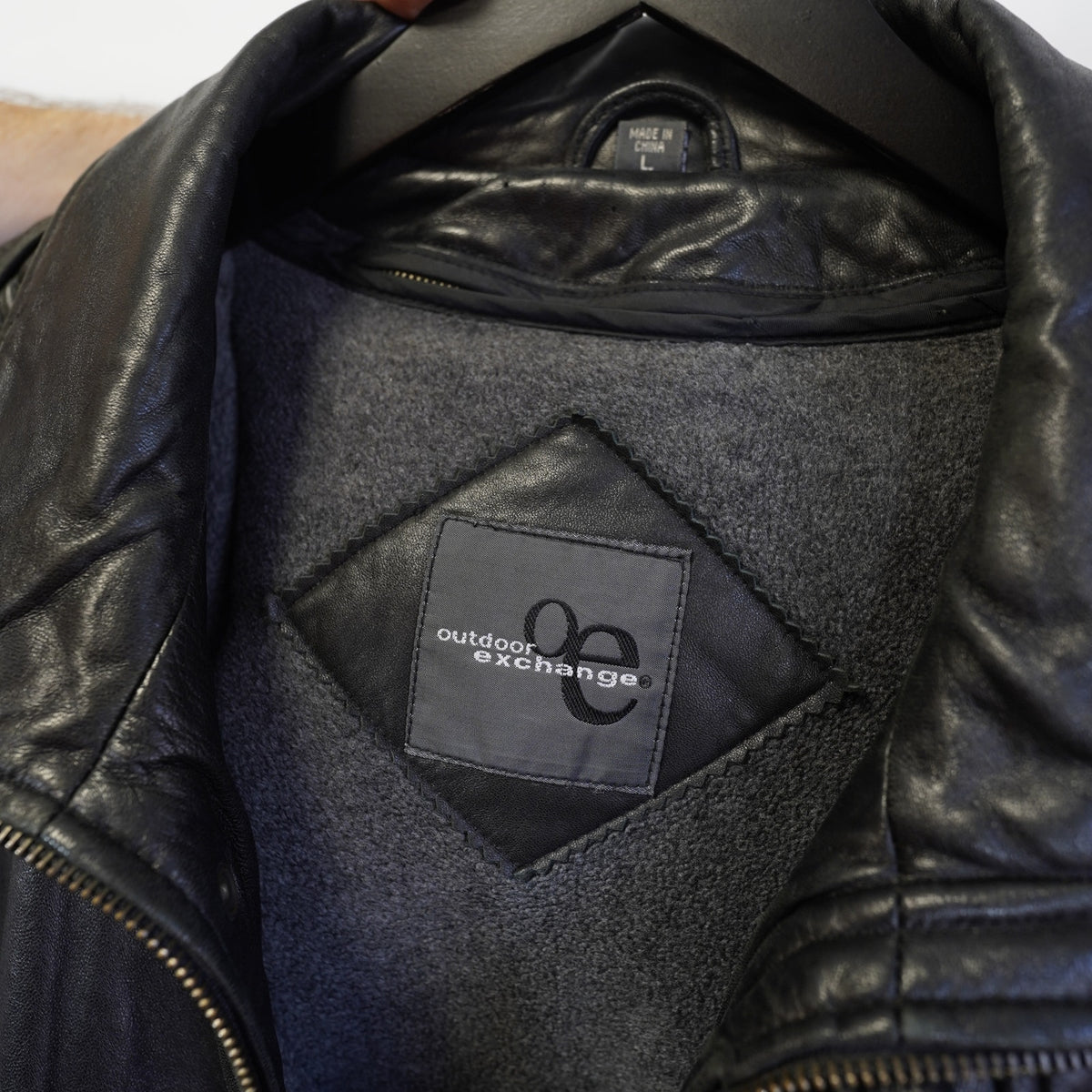 (L) Vintage Outdoor Exchange Insulated Leather Bomber Aviator Jacket Men's L Black