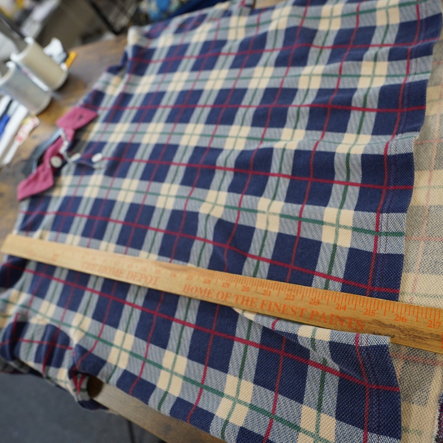 (L/XL) Vintage Shaquille O'Neal Reebok Plaid Polo Shirt Men's L Oversized Blue 90s Shaq