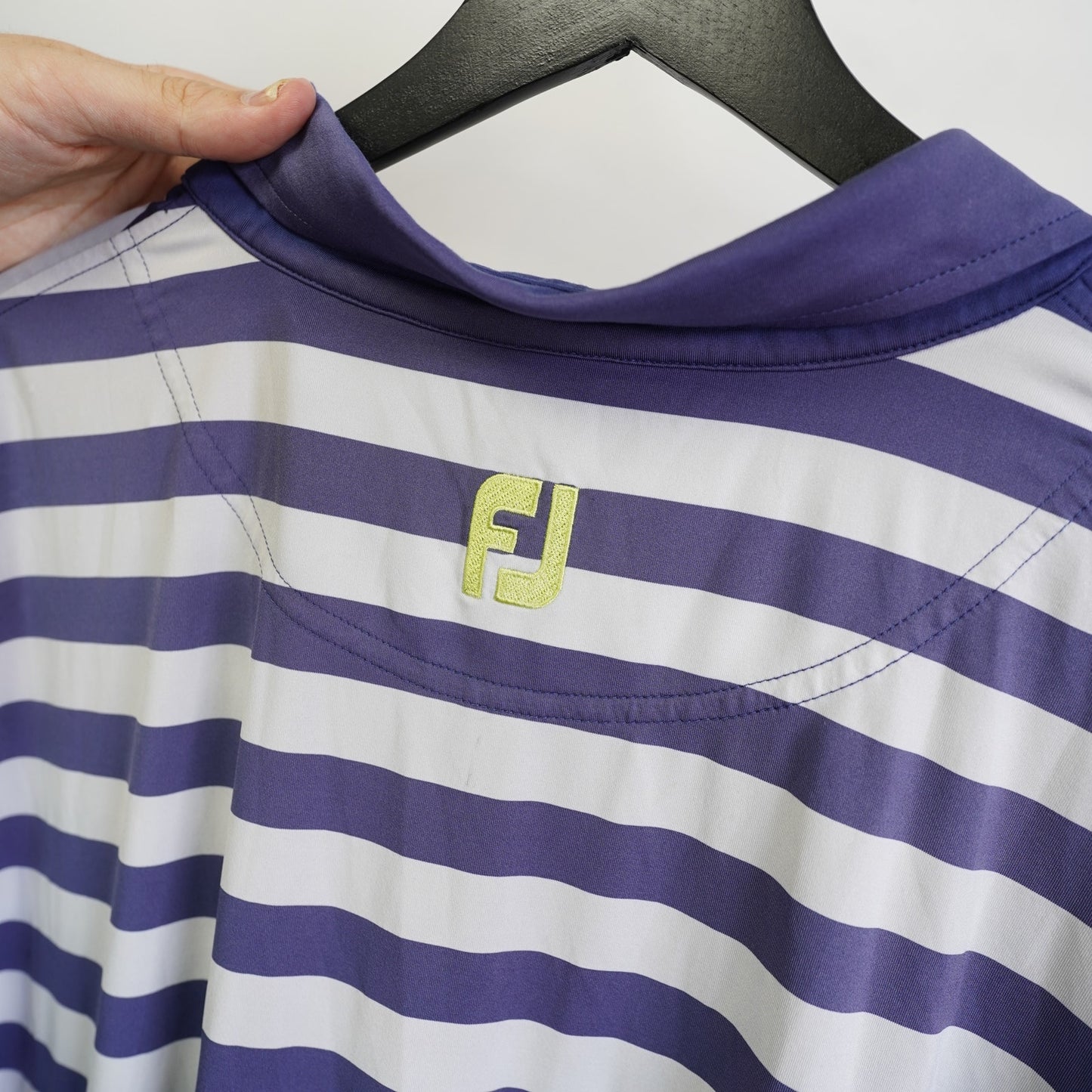 (2XL) FootJoy Windhaven Golf Club Performance Polo Shirt Men's 2XL Striped Navy Gray
