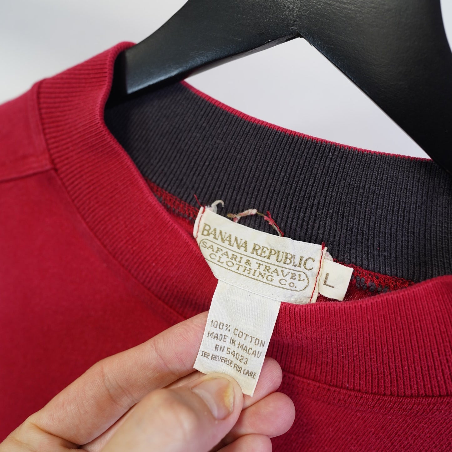 (L) Vintage 90s Banana Republic Safari & Travel Mock Neck Sweatshirt Men's L Red