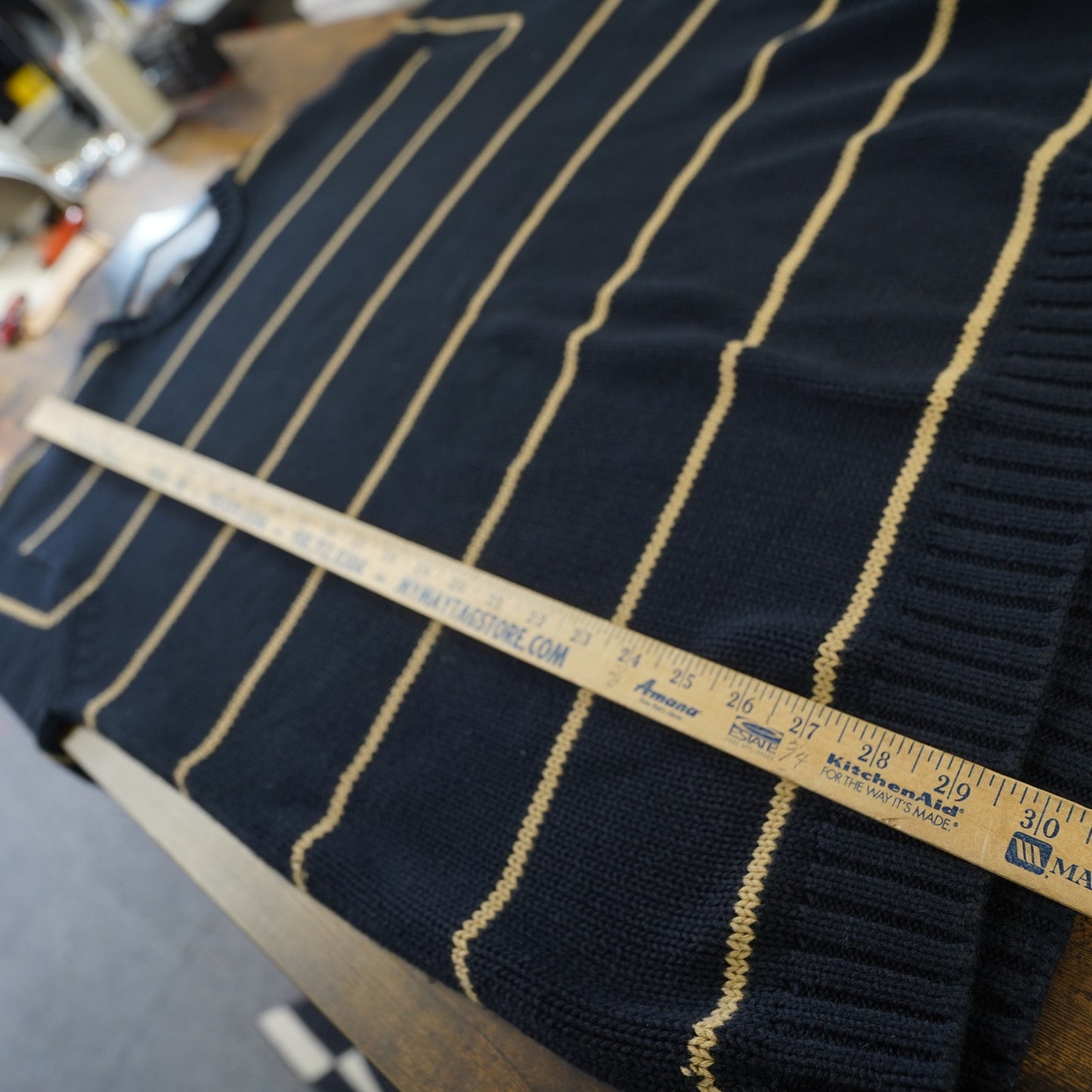 (L) Vintage L.L. Bean Striped Heavy Knit Sweater Men's L 90s Navy Blue Tan
