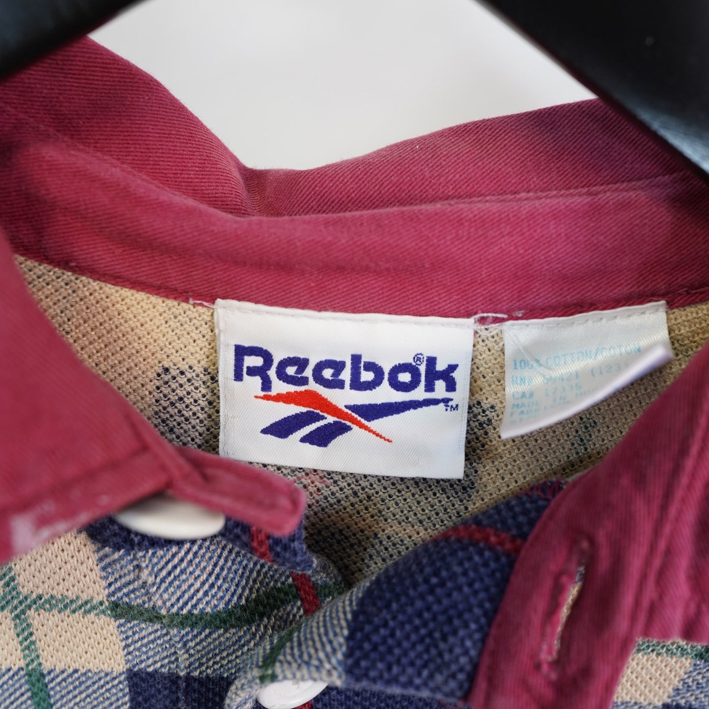 (L/XL) Vintage Shaquille O'Neal Reebok Plaid Polo Shirt Men's L Oversized Blue 90s Shaq