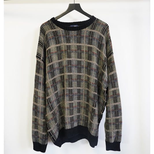 (2XLT) Vintage Dockers 90s Geometric Pattern Knit Sweater Men's 2XLT Tan Black Retro