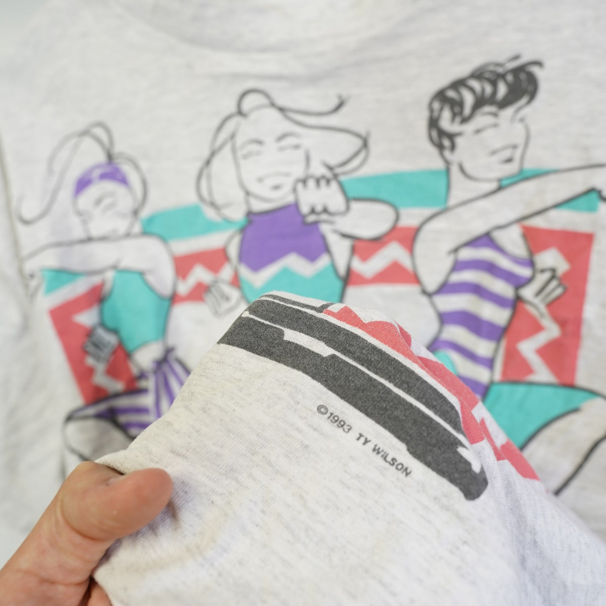 (XL) Vintage 1993 Pastel Workout Jazzercise Tae Bo Gym T-Shirt Mens XL Gray Retro 90s