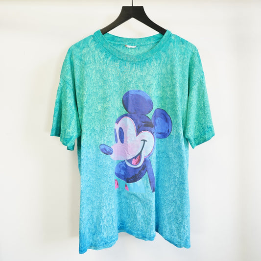 (XXL) Vintage Mickey Mouse Single Stitch Tie Dye Disney T-Shirt Men's XXL 90s Blue