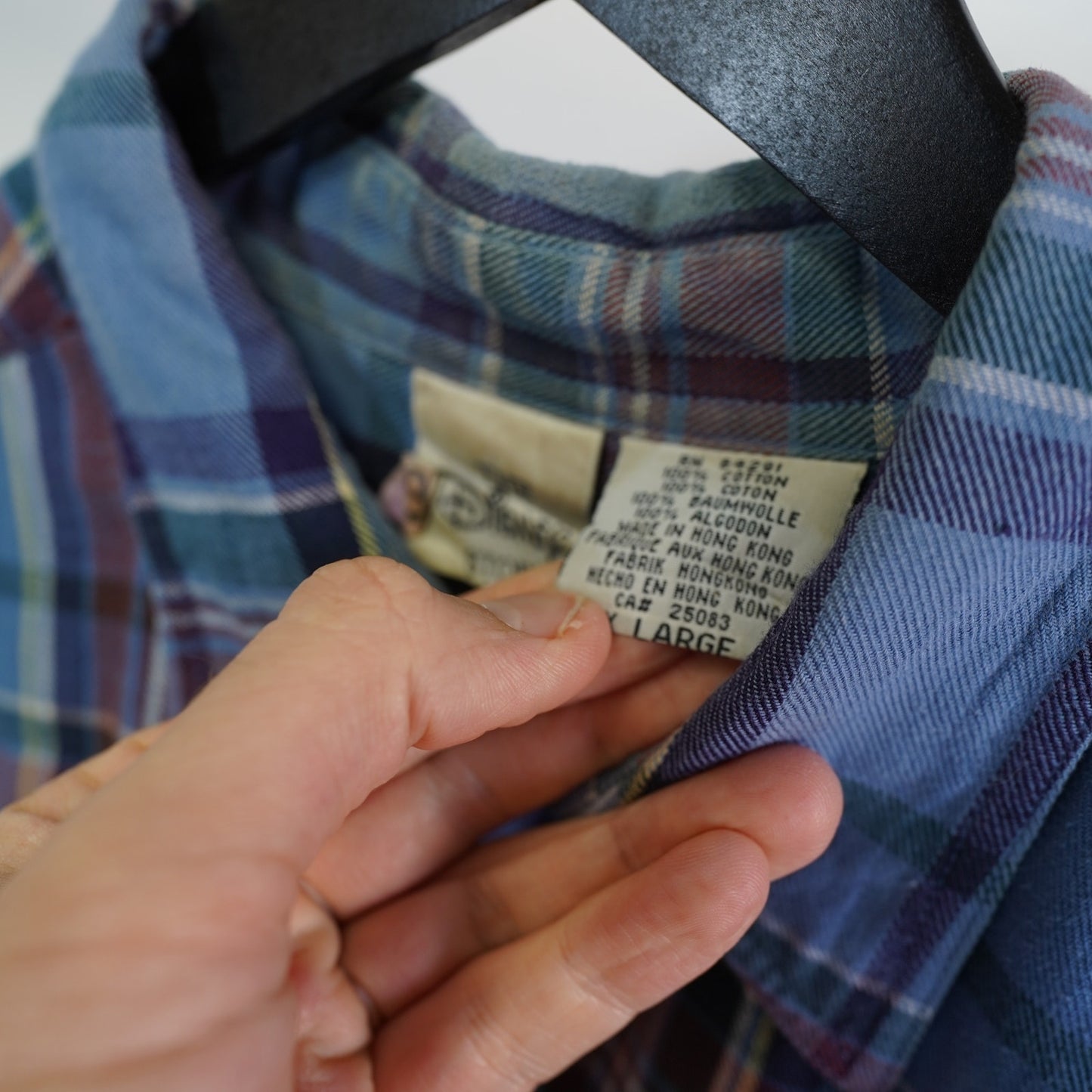 (XL) Vintage Mickey Mouse Disney Flannel Button Up Shirt Men's XL Sewn Blue Plaid