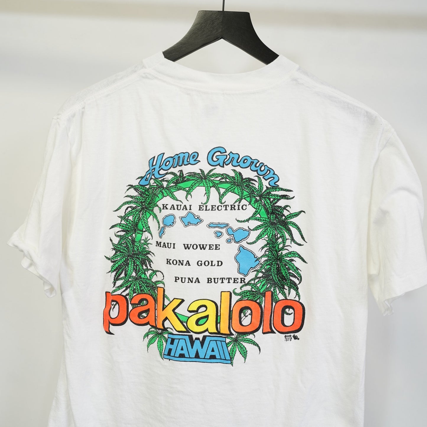 (L) Vintage Pakalolo Hawaiian Weed Cannabis Hemp Marijuana T-Shirt Mens L White Drug