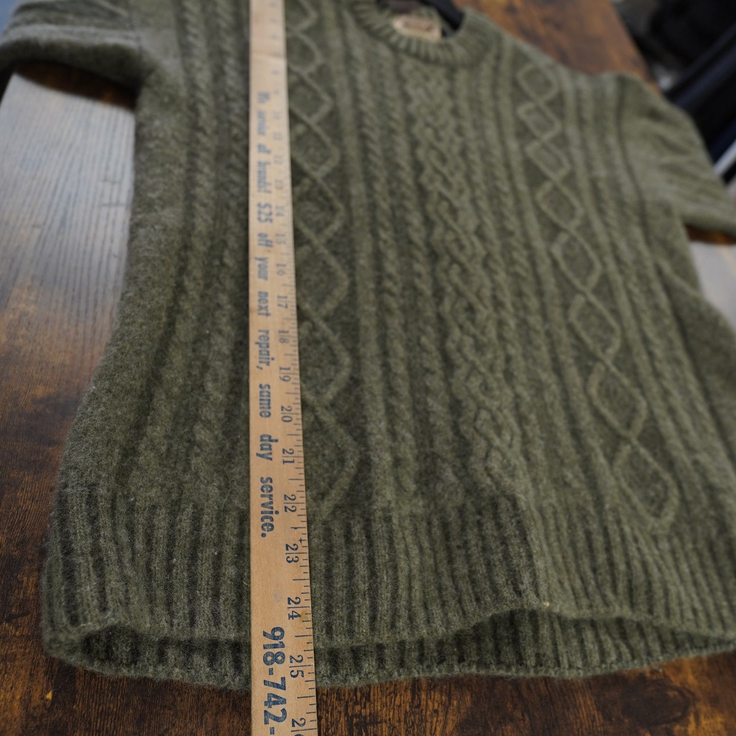 (Women's L/XL) Vintage 100% Pure Wool Cabelas Cable Knit Fisherman Sweater Women's XL Green