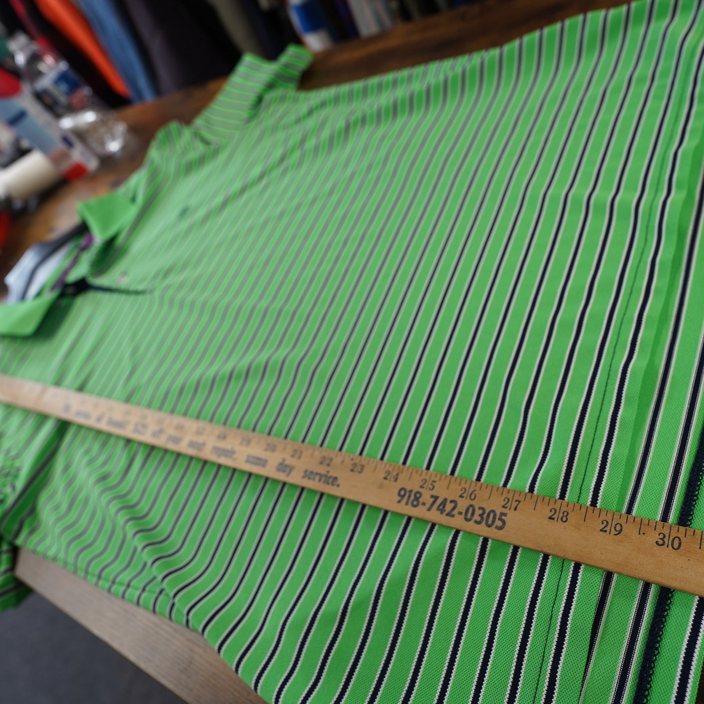 (L) Ralph Lauren RLX Striped Golf Polo Shirt Men's L Stitched H Green Navy Blue