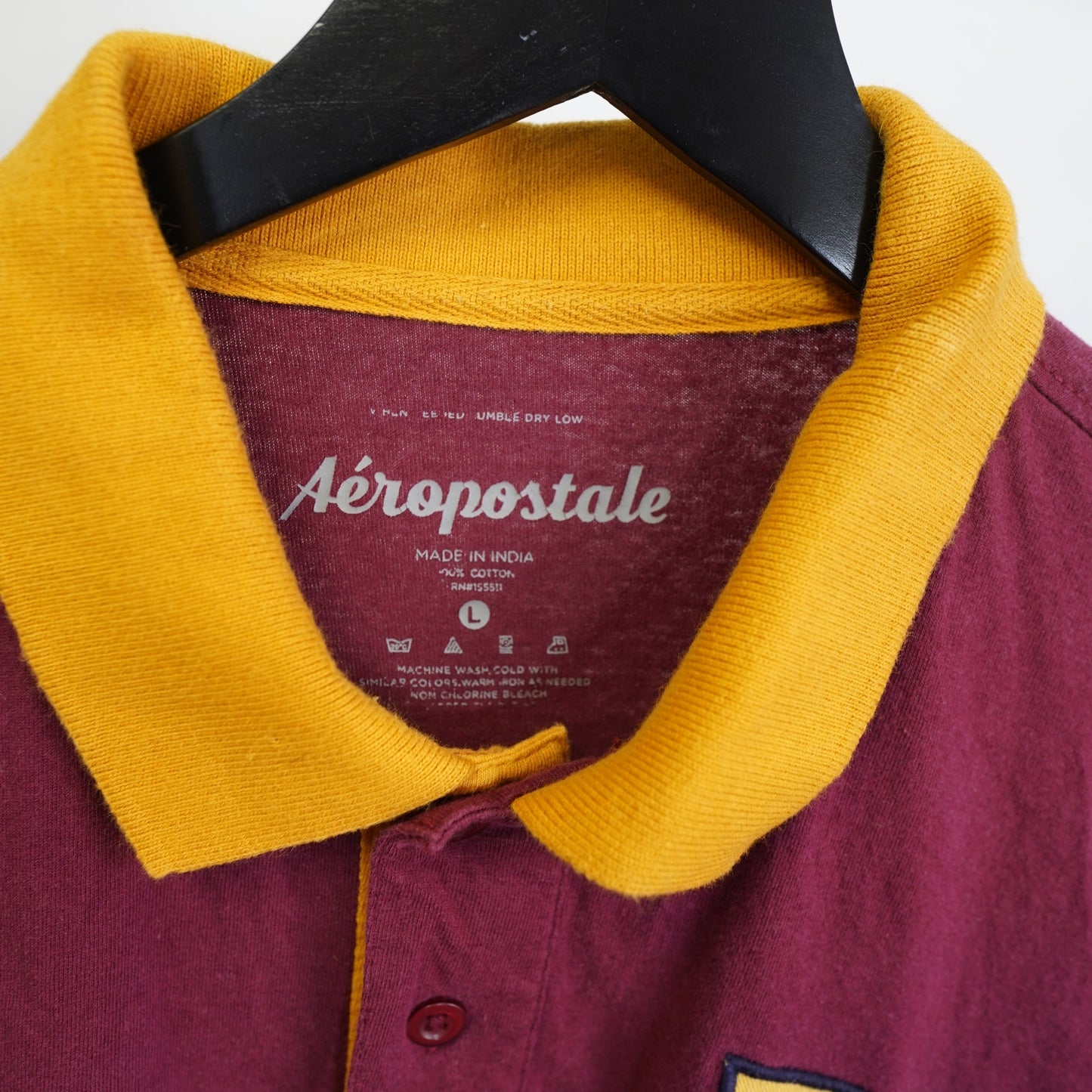 (L) Aeropostale Embroidered Polo Shirt Y2K Men's L Maroon Yellow 2000s Sewn Preppy