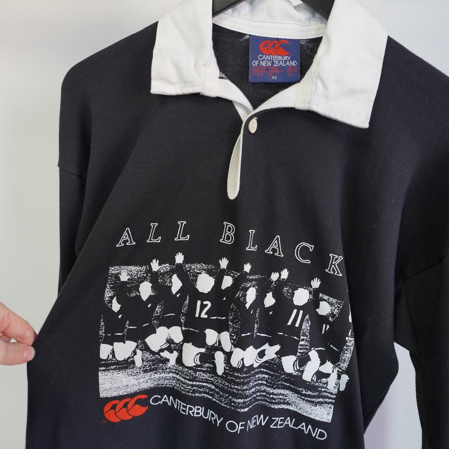 (L) Vintage Canterbury New Zealand All Blacks Rugby Polo Shirt Men's L Sz. 42