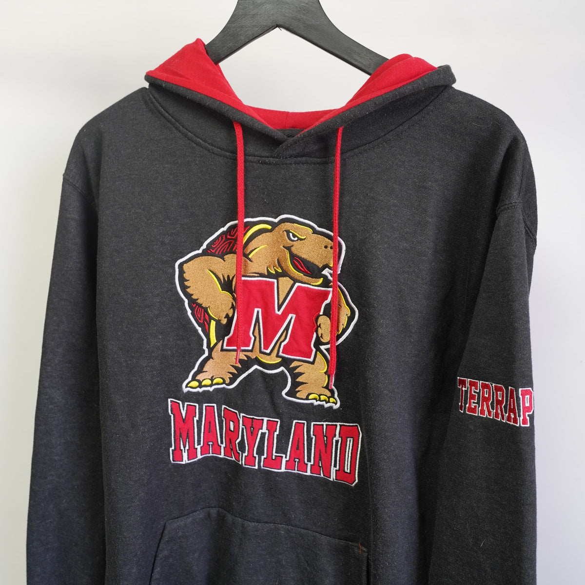 (L) University of Maryland Terrapins Embroidered Pullover Hoodie Men's L Retro Gray