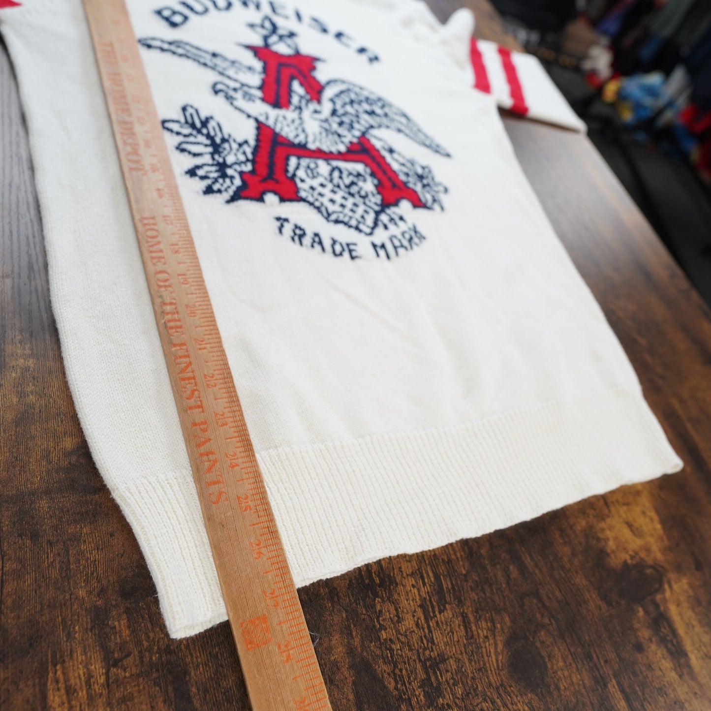 (S) Budweiser Beer Knit Big Logo White Sweater Men's S Junk Food Retro