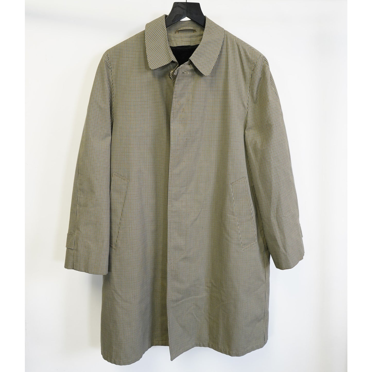 (S) True Vintage Alligator Koratron Houndstooth Trench Coat Men's 36 R Fur Lined Tan