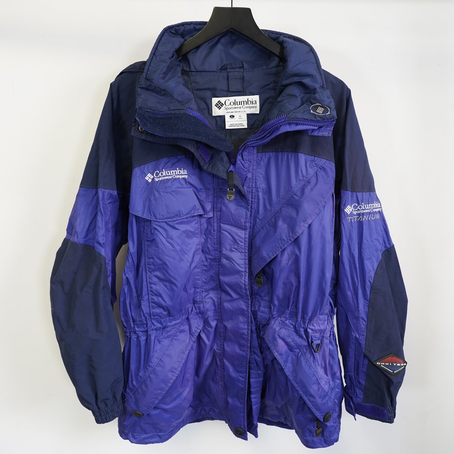 (Women's L) Vintage Columbia Titanium Omni-Tech Windbreaker Rain Coat Ladies L Blue 90s