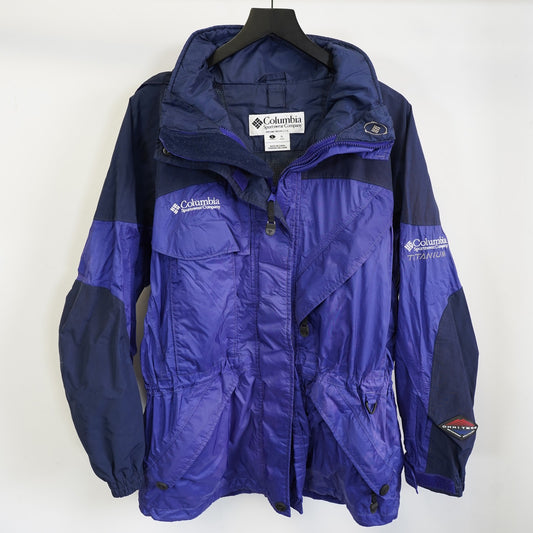 (Women's L) Vintage Columbia Titanium Omni-Tech Windbreaker Rain Coat Ladies L Blue 90s