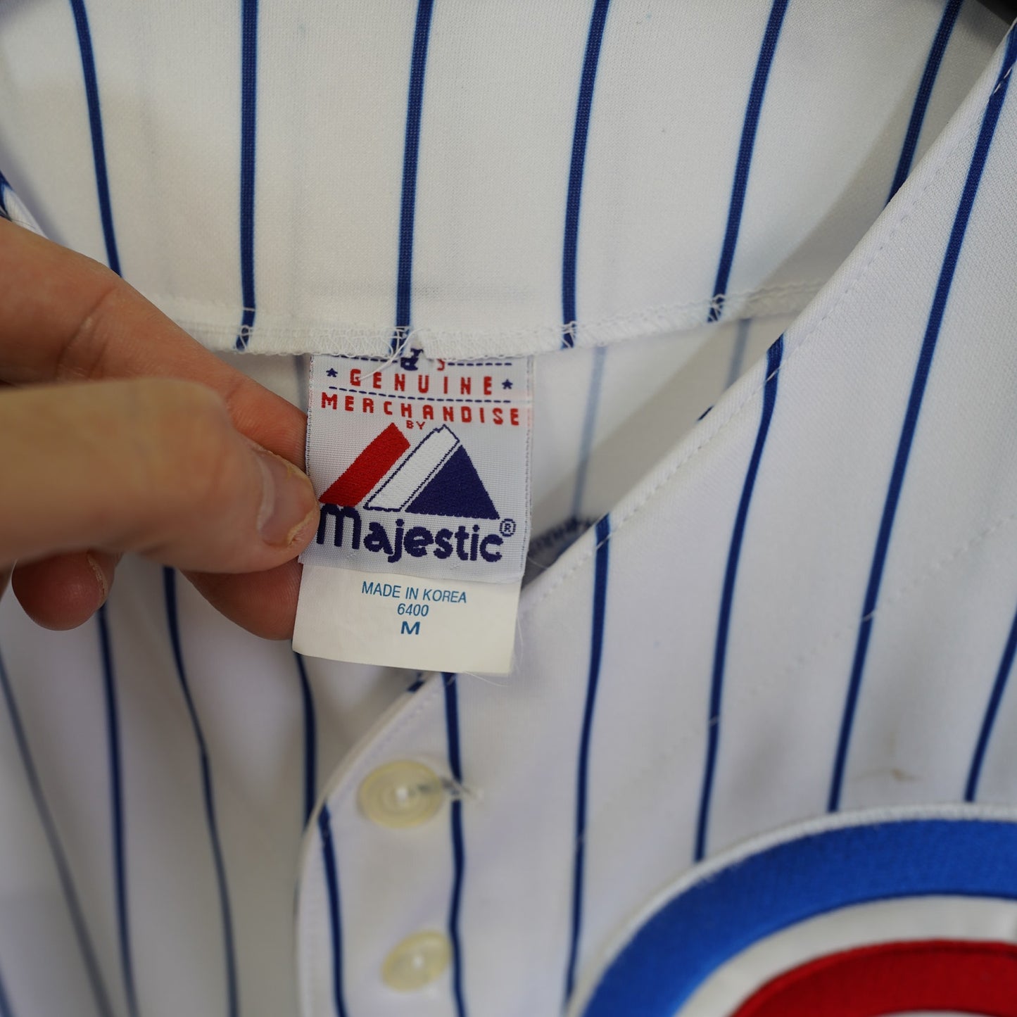 (M) Majestic Chicago Cubs Pinstripe Kenny Wood Authentic Vintage MLB Jersey