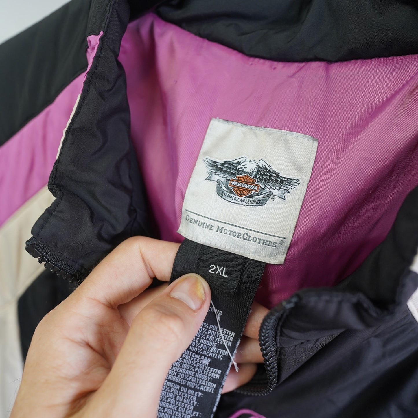 (Women's XXL) Vintage Harley Davidson Motorcycles Puffer Vest Women's 2XL Black Pink Y2K