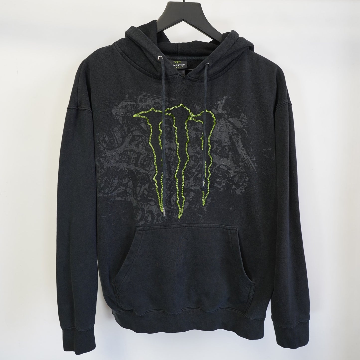 (M) Vintage Y2K Monster Energy Stitched Hoodie BMX Skate Surf Men's M 2000s Black