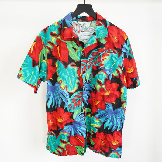 (L) Vintage 90s Floral Hawaiian Shirt Men's L Tropical Flower Retro Multicolor