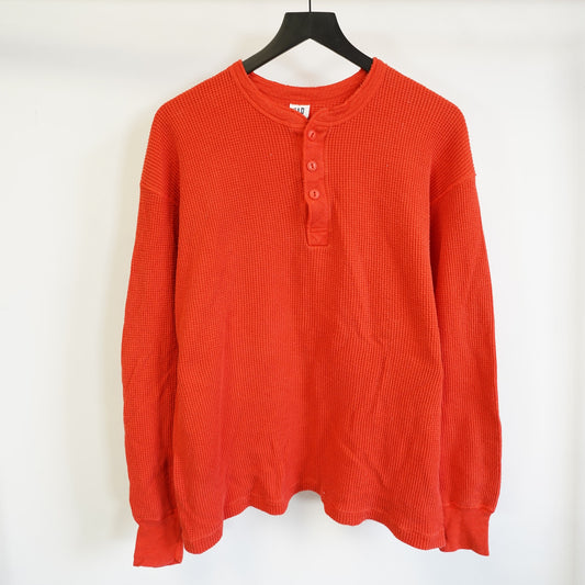 (XL) Vintage Gap Thermal Heavyweight Waffle Knit Henley T-Shirt Men's XL Orange 90s