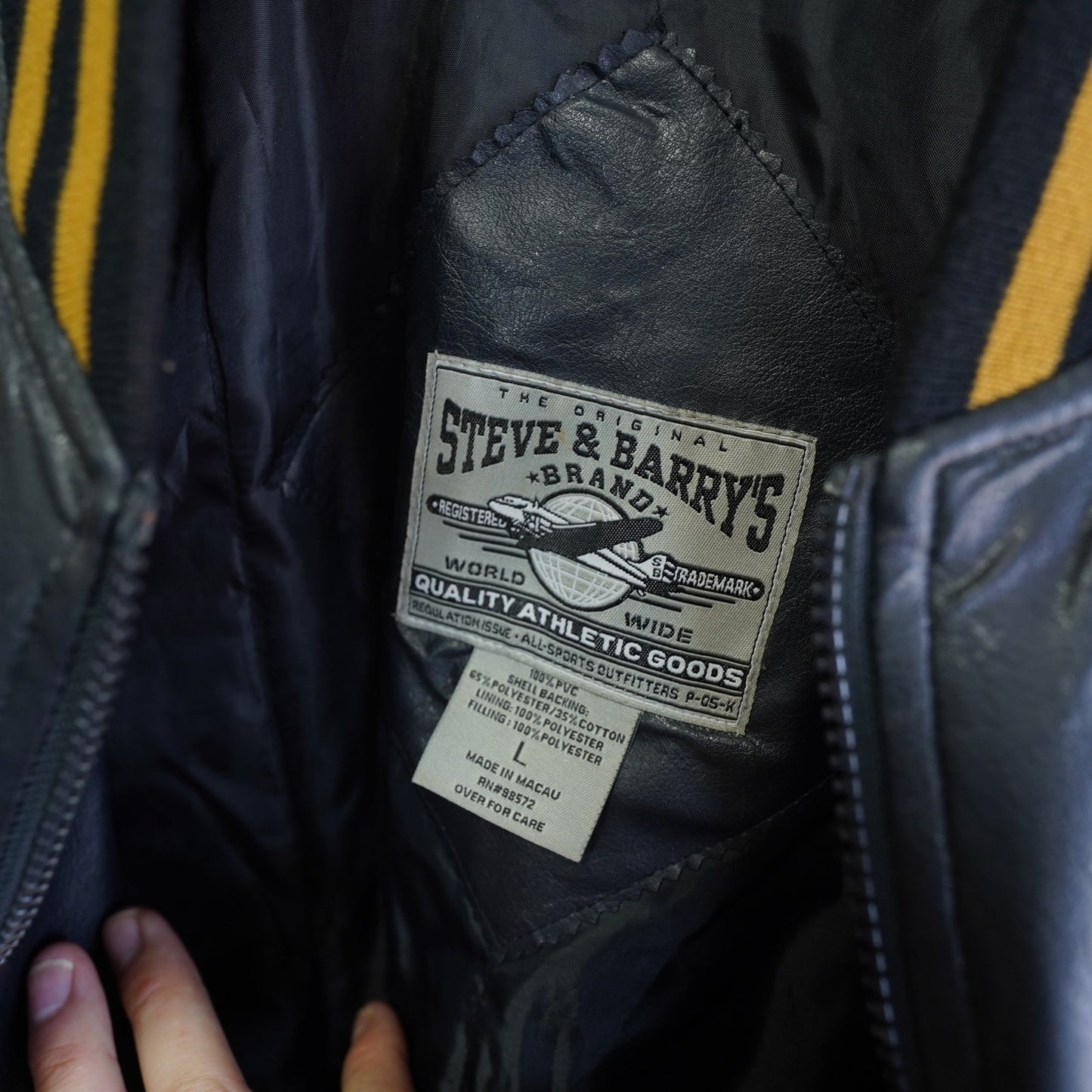 (L) Vintage Notre Dame Fighting Irish Leather Varsity Jacket Men's L Navy Gold Retro