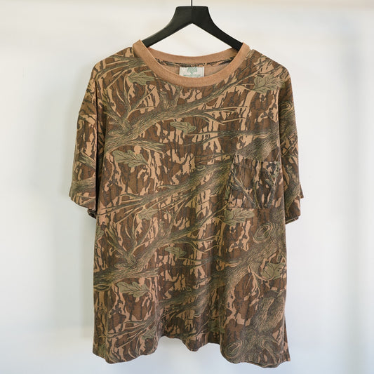 (XXL) Vintage Mossy Oak Woodland Camouflage Single Stitch Hunting T-Shirt Men's XXL