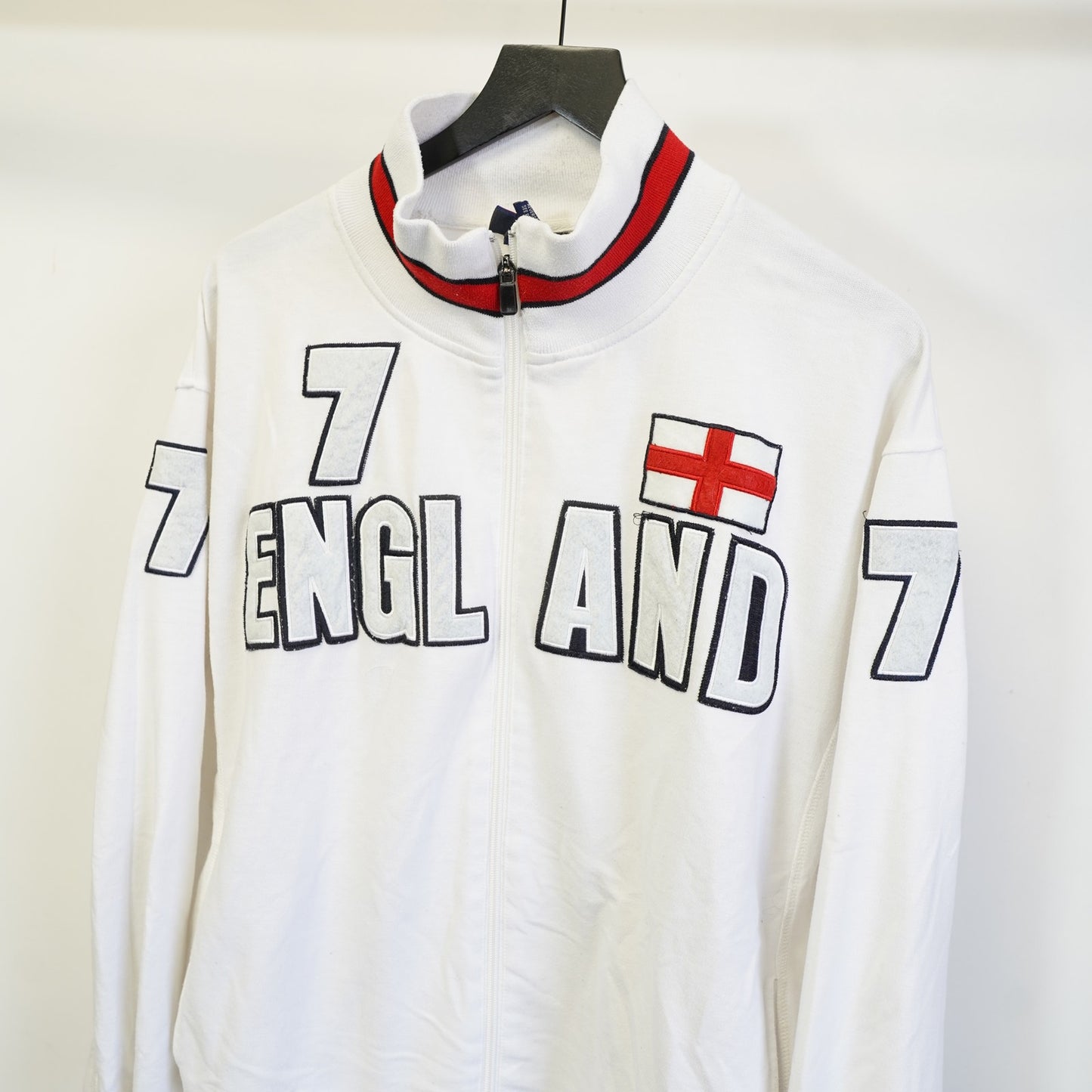 (XL) Vintage England David Beckham Stitched Full Zip Track Jacket Men's XL White Y2K